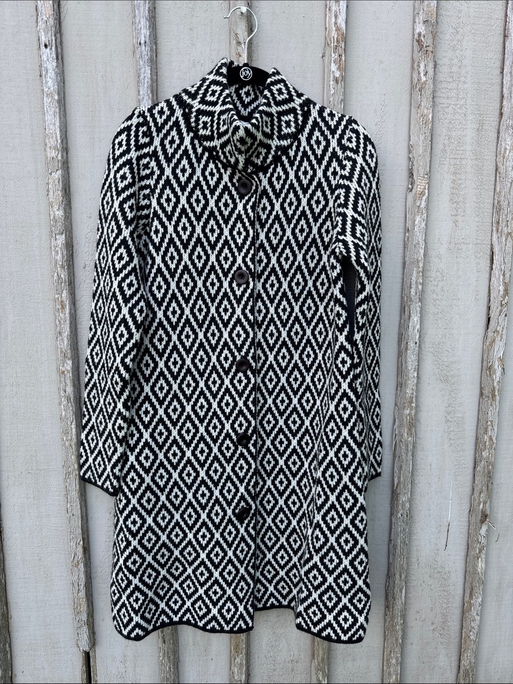 Cocogio Black & White Geometric Knit Coat - Women's Jacket made in 🇮🇹 Italy!!